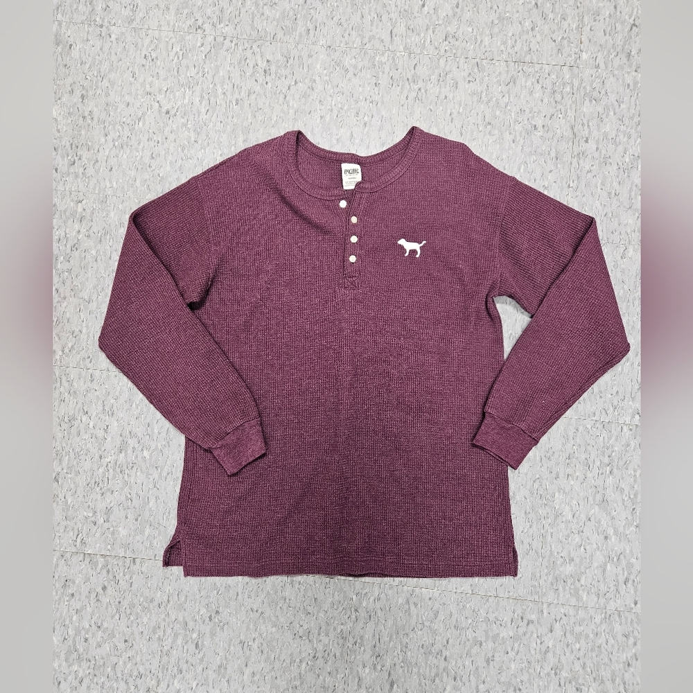 Pink victoria secret large maroon waffle knit weave long sleeve top